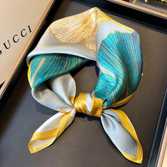 Gingko Leaf Pattern 100% mulberry Silk Scarf/Silk head scarf/Silk hair scarf/Silk neck scarf/Mother's Day Gifts/Bag Accessory/Gift for her