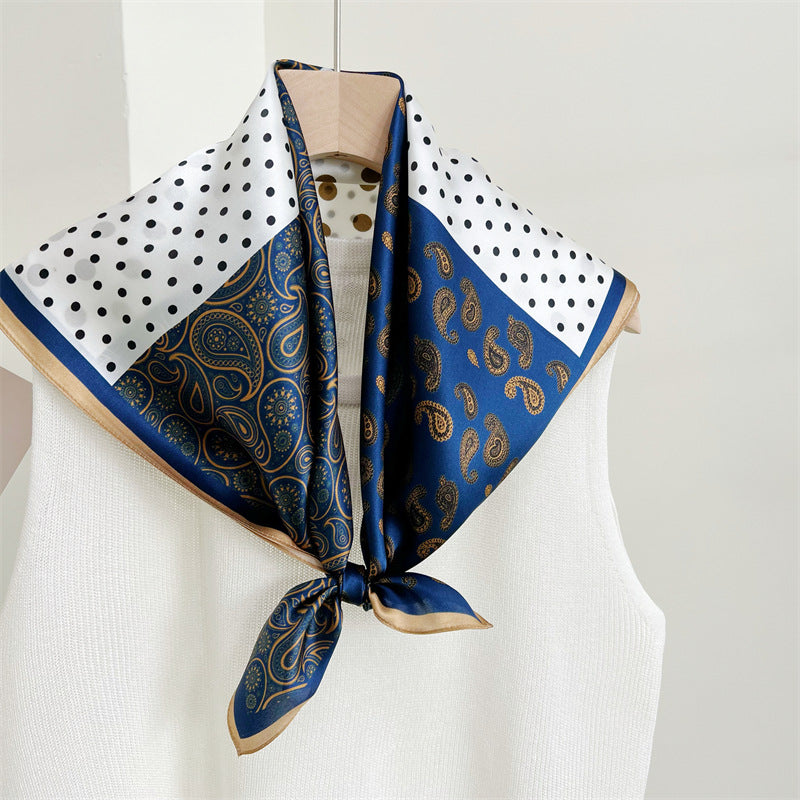 Paisley & Polka Dot Patchwork 100% Mulberry Silk Scarf - 65CM Silk Shawl, Gift for Her, Elegant Silk Accessory