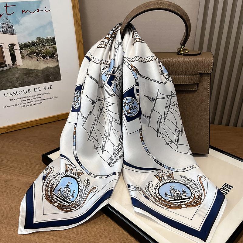 Nautical motif mulberry silk scarf/65CM 100% mulberry silk scarf/Silk shawl/Gift for her