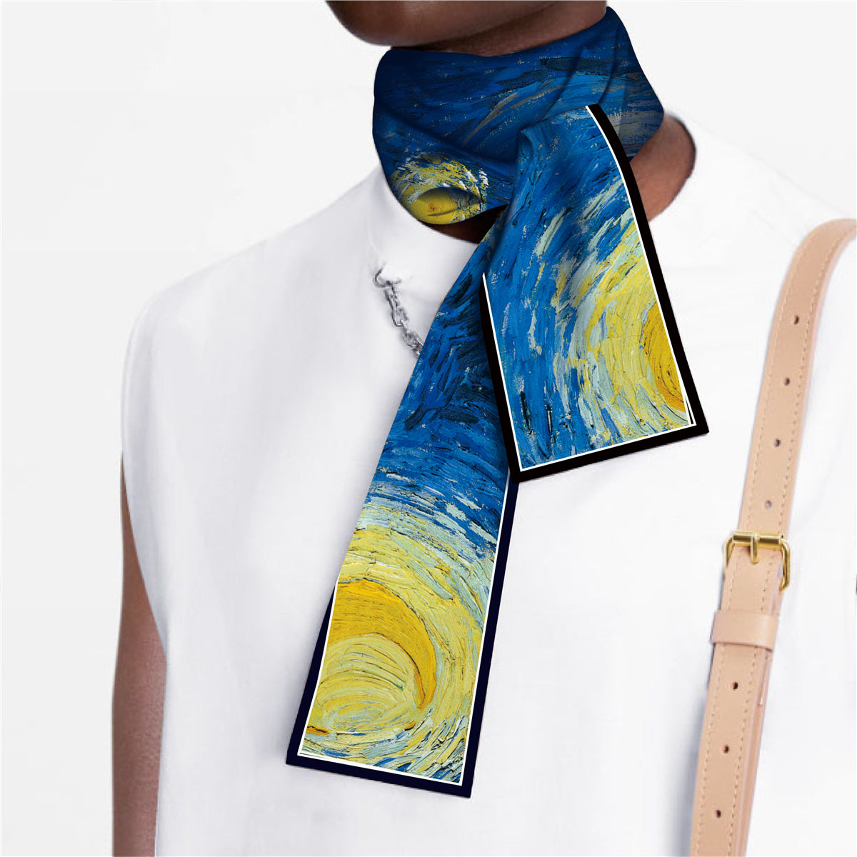 Van Gogh-Inspired Narrow Scarf - Wheat Fields & White Roses