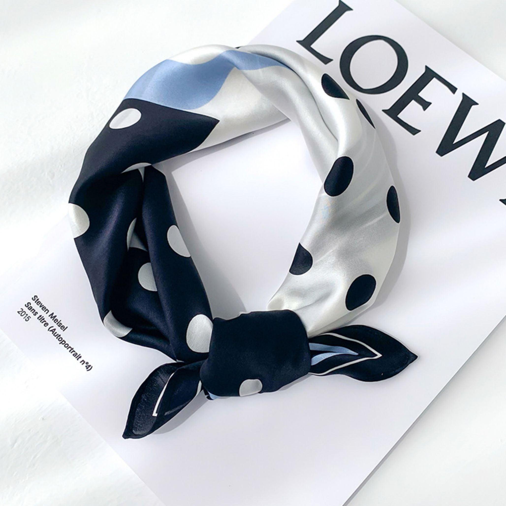 Schal aus 100 % Maulbeerseide/Kopftuch aus Seide/Haarschal aus Seide/Halstuch aus Seide/Muttertagsgeschenke/Taschenaccessoire/Geschenk für Sie/Bedruckte Polka Dots