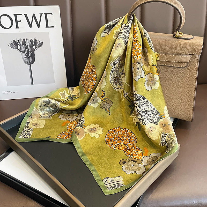 Vintage Vase mulberry silk scarf/65CM 100% mulberry silk scarf/Silk shawl/Gift for her