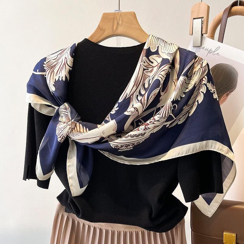 Grüner Boho Flora großer Seidenschal/Seidentwillsatin/90×90cm/Seidenschal/Seidenbandana/Großer Satinschal/Geschenk für Sie/Muttertagsgeschenke