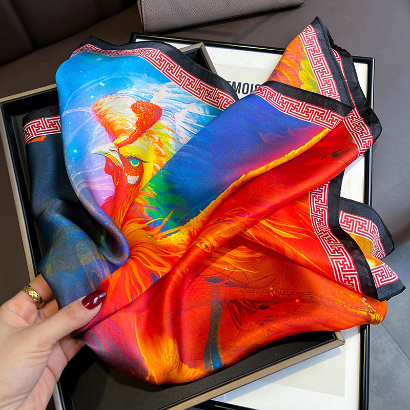 Phoenix of fire mulberry silk scarf/65CM 100% mulberry silk scarf/Silk shawl/Gift for her