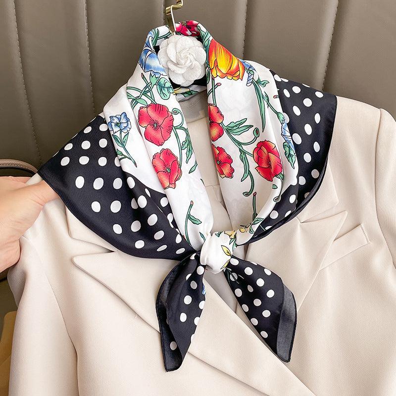 Vintage Polka Dots Prints 70cm quadratischer Schal, strukturierter Seidenschal, Sonnenschutz-Seidenschal, Halstuch, Satinschal, Geschenk