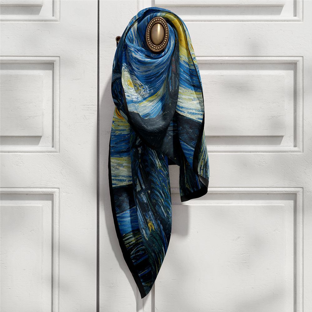 Van Gogh Inspired Long Scarf - 180cm x 70cm, Double-Layer Twill Polyester, Versatile Gift for All Seasons