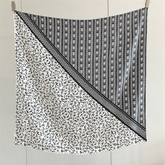 Monochrome Geometry – 100% Silk Crepe de Chine Scarf 90cm