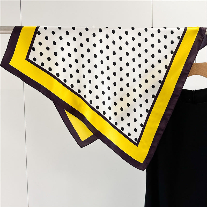 New Arrival: Green Border Polka Dot 100% Mulberry Silk Scarf - 65CM Square Shawl, Elegant Gift for Her