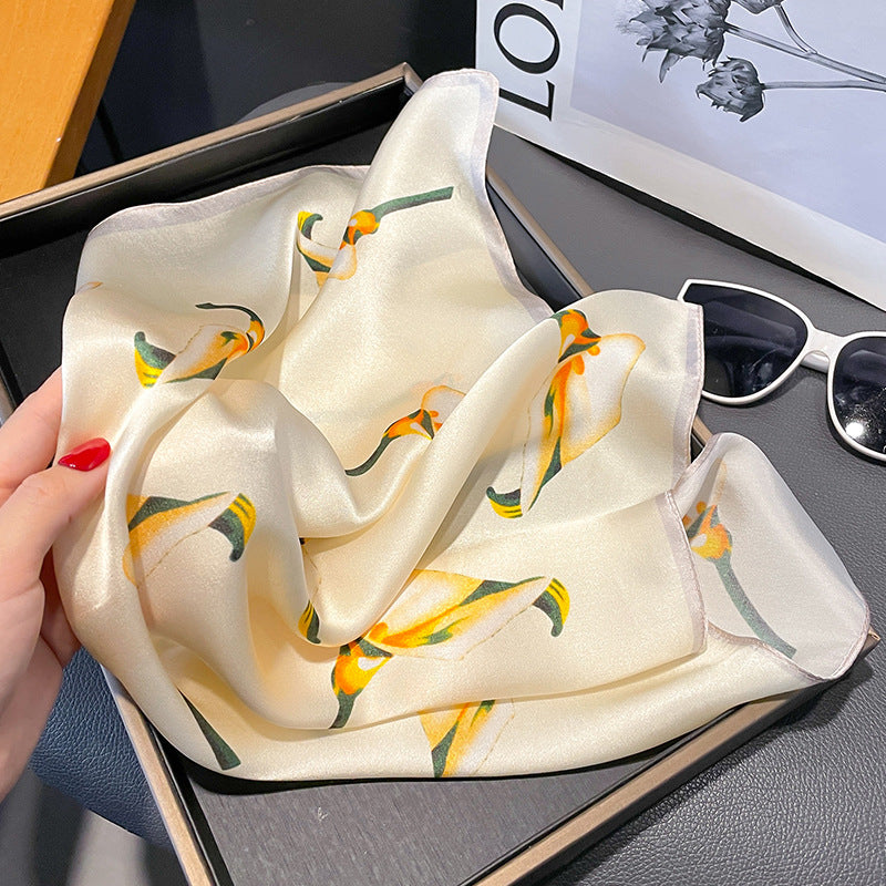 Creme floral print 100% mulberry Silk Scarf/Silk hair scarf/Silk neck scarf/Mother&