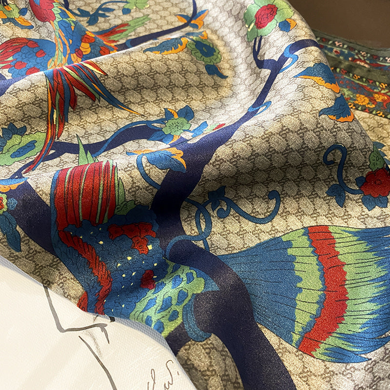 Vintage Peacock Pattern mulberry silk scarf/65CM 100% mulberry silk scarf/Silk shawl/Gift for her