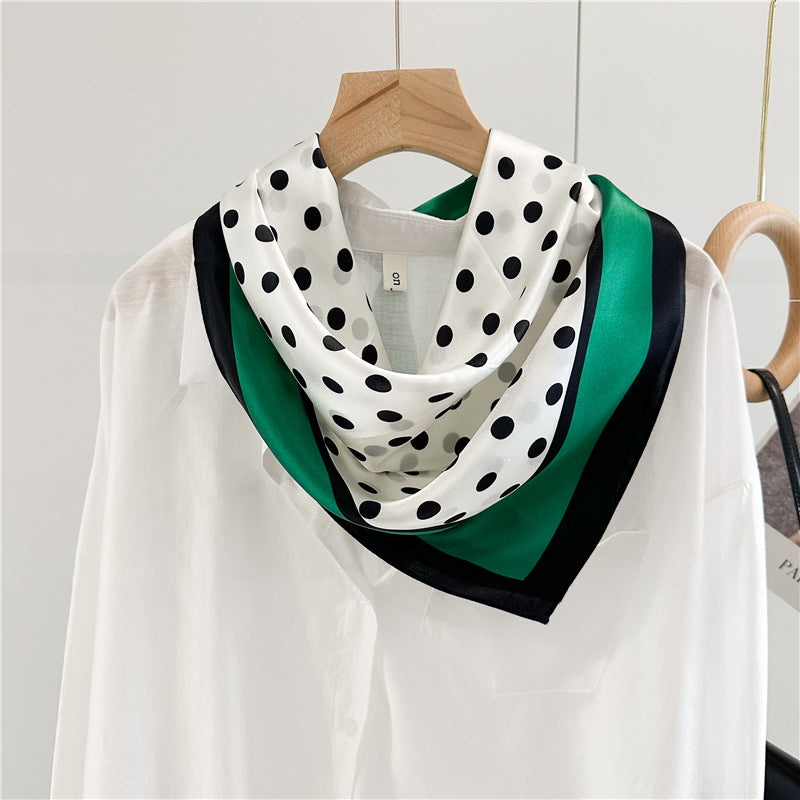 New Arrival: Green Border Polka Dot 100% Mulberry Silk Scarf - 65CM Square Shawl, Elegant Gift for Her