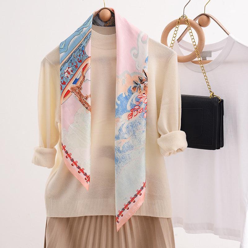 Pink Flora Chic Large Satin Scarf | 90x90cm Bandana | Twill Satin Shawl | Perfect Gift for Her, Mother&