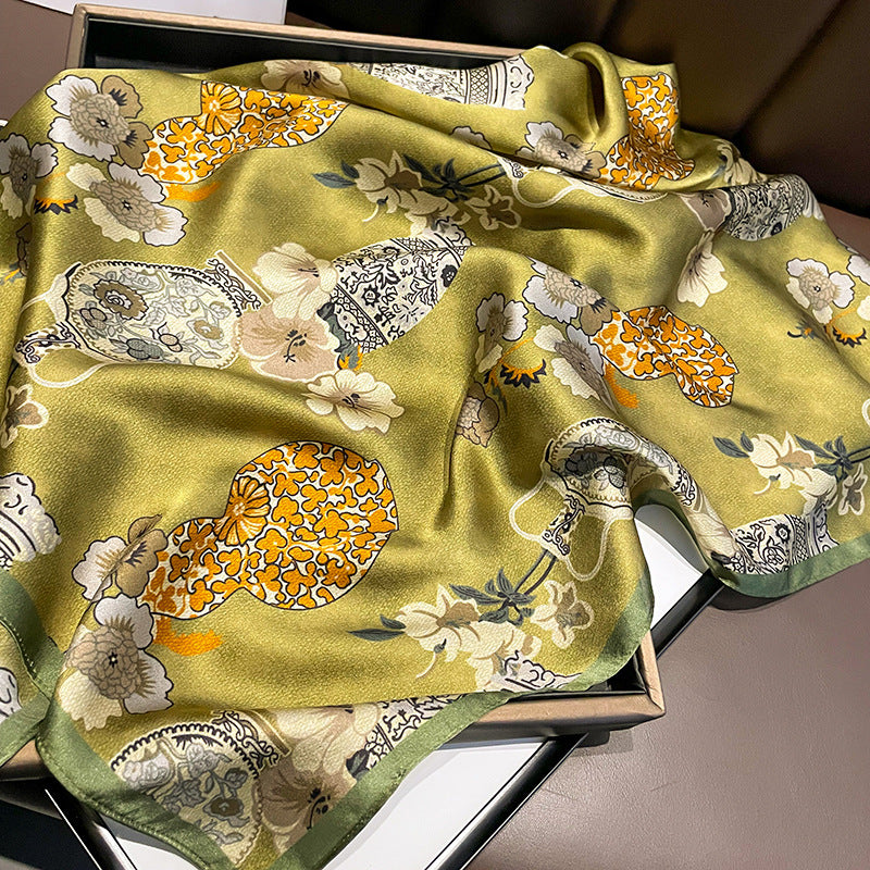 Vintage Vase mulberry silk scarf/65CM 100% mulberry silk scarf/Silk shawl/Gift for her