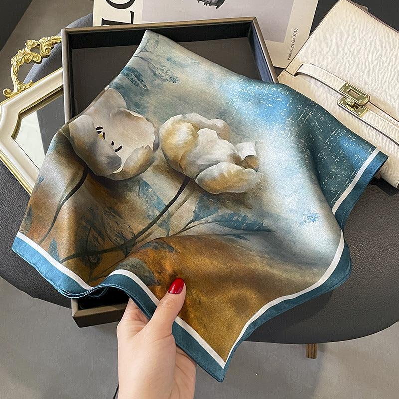 Japanese Watercolor Painting mulberry silk scarf/65CM 100% mulberry silk scarf/Silk shawl/Gift for her