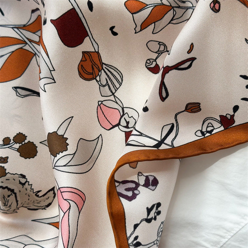 Midnight & Dawn Bloom – 100% Silk Twill Scarf (90×90cm, Hand-Rolled Edges)