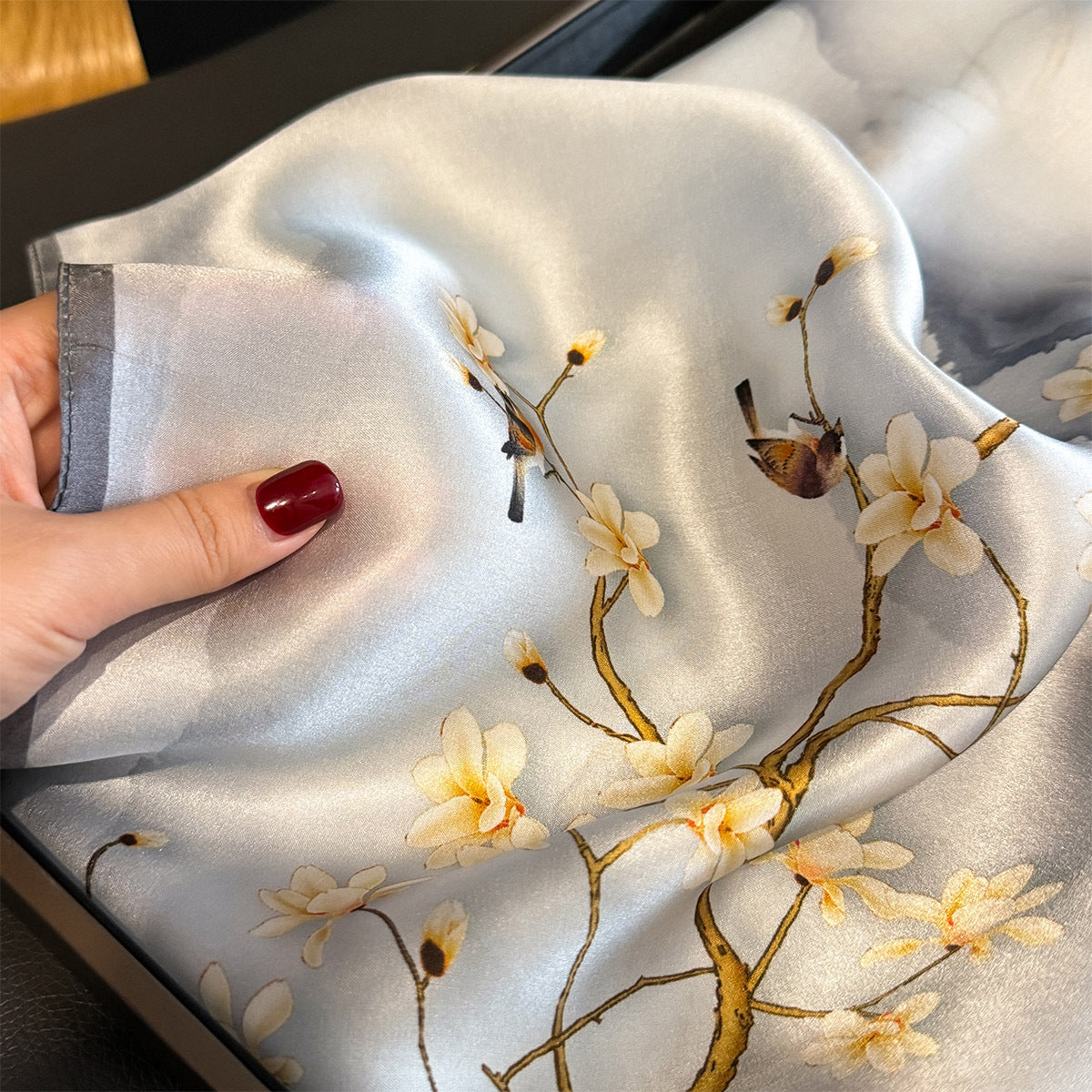 Chinese Landscape Theme 100% Mulberry Silk Scarf - Elegant Hair Scarf, Neck Scarf, Bandana, Bag Accessory, Gift for Her