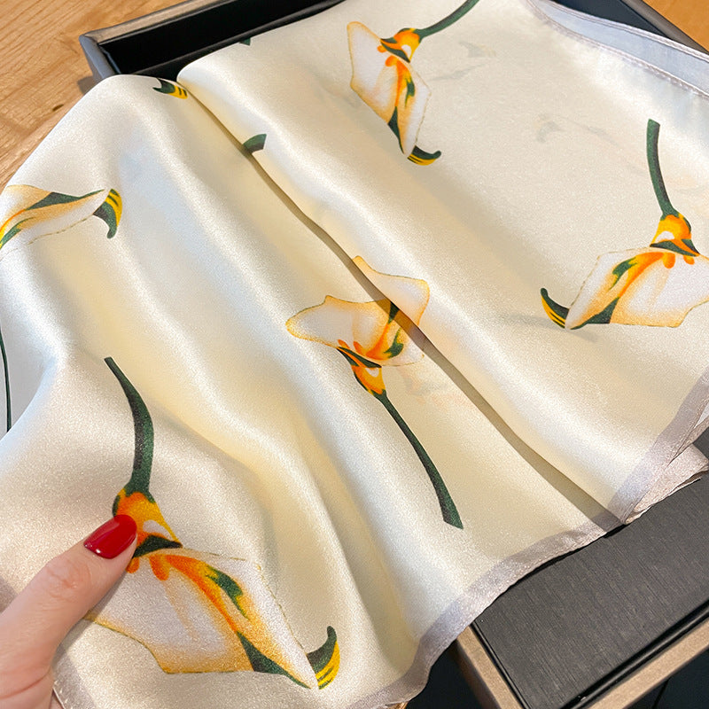 Creme floral print 100% mulberry Silk Scarf/Silk hair scarf/Silk neck scarf/Mother&