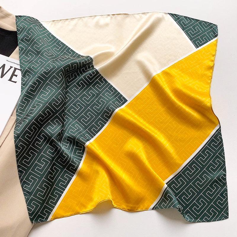 Geometrischer Farbblock-Schal aus 100 % Maulbeerseide/Kopftuch aus Seide/Haarschal aus Seide/Halstuch aus Seide/Muttertagsgeschenke/Taschenaccessoire/Geschenk für Sie/Geometrisch