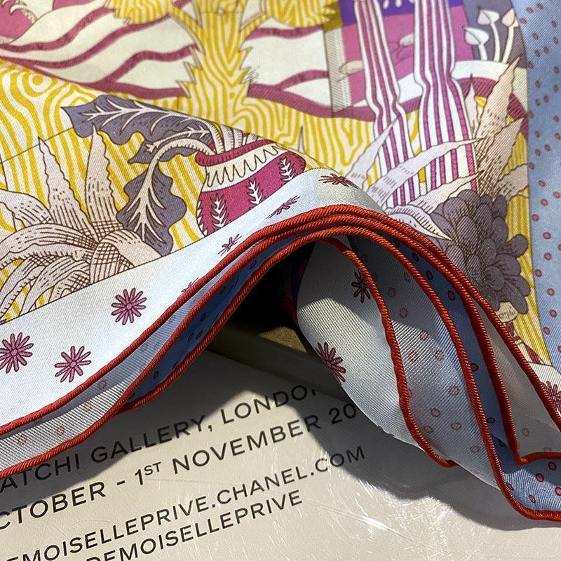 Patchwork jungle pattern Luxurious 65cm Mulberry Silk Square Scarf/Hand-Rolled Hem/Small Neck Scarf/Gift For Her