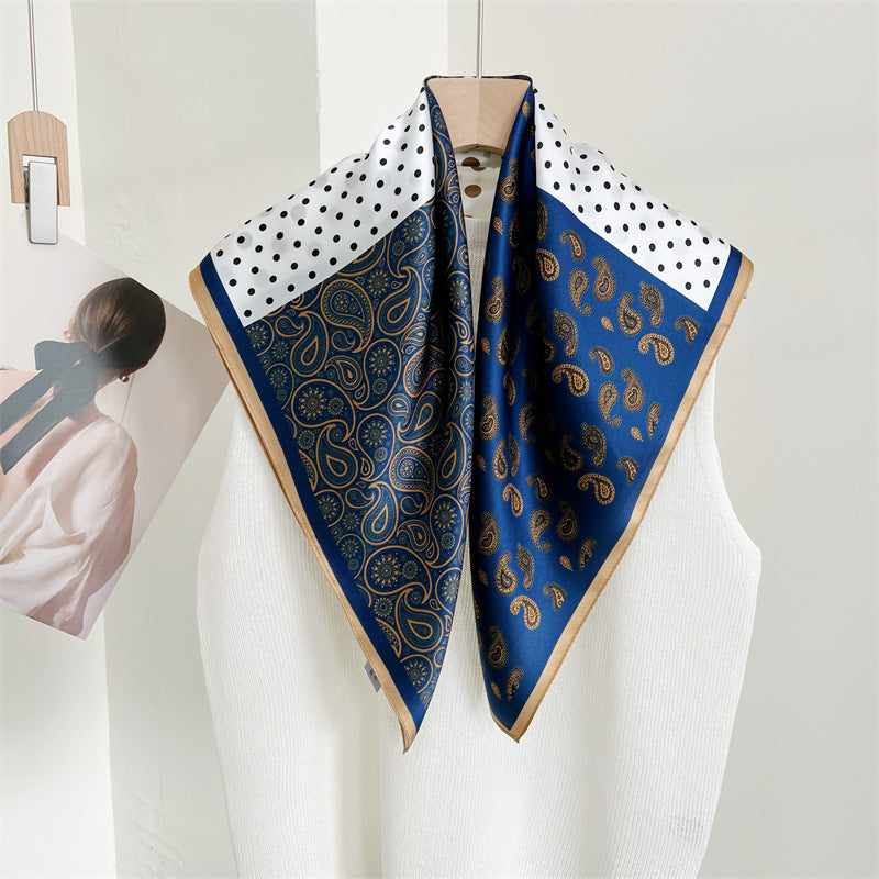 Paisley & Polka Dot Patchwork 100% Mulberry Silk Scarf - 65CM Silk Shawl, Gift for Her, Elegant Silk Accessory