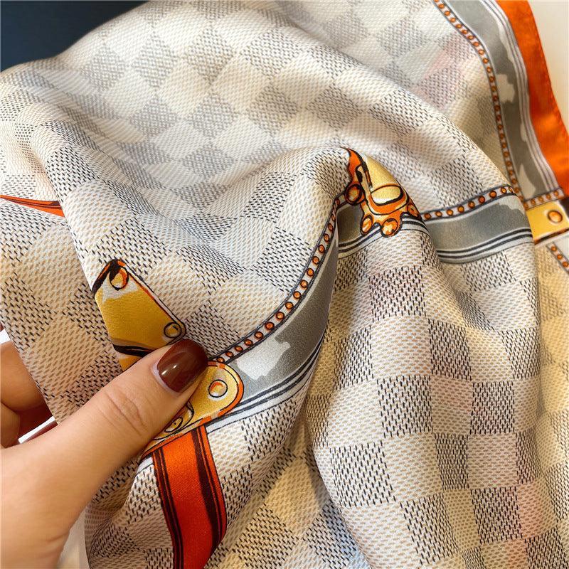 Orange Plaid Print 100% mulberry Silk Scarf/Silk head scarf/Silk hair scarf/Silk neck scarf/Mother&