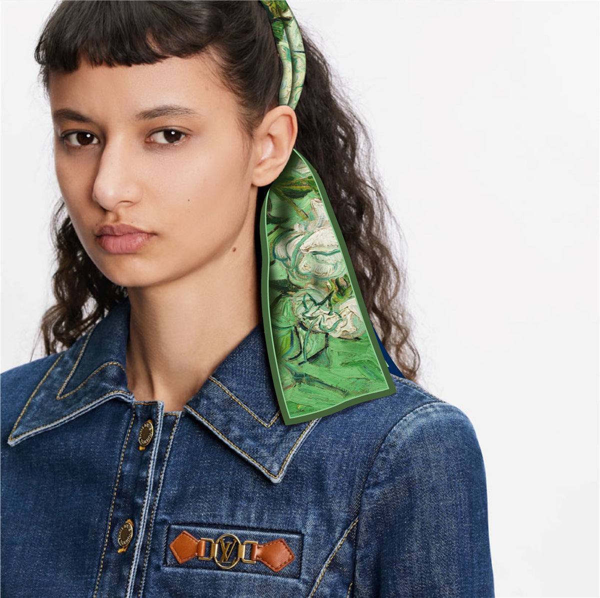 Van Gogh-Inspired Narrow Scarf - Wheat Fields & White Roses