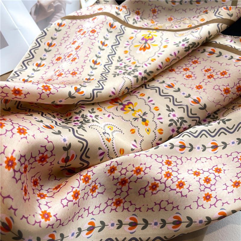 Sommer japanische Drucke 70cm quadratischer Schal, strukturierter Seidenschal, Sonnenschutz-Seidenschal, Halstuch, Satinschal, Geschenk