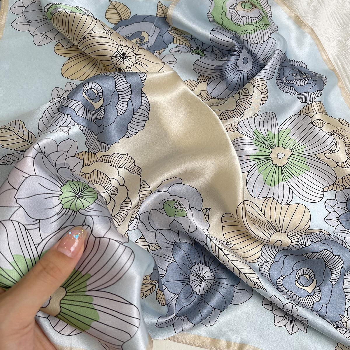 Light Color Flowers 100% mulberry Silk Scarf/Silk head scarf/Silk hair scarf/Silk neck scarf/Mother&