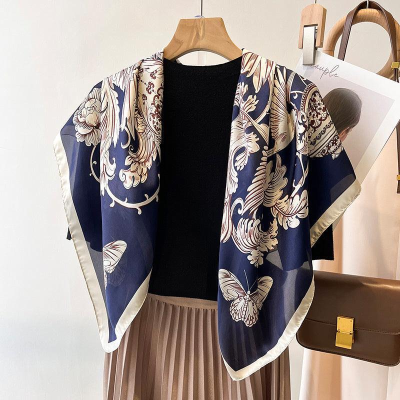 Grüner Boho Flora großer Seidenschal/Seidentwillsatin/90×90cm/Seidenschal/Seidenbandana/Großer Satinschal/Geschenk für Sie/Muttertagsgeschenke