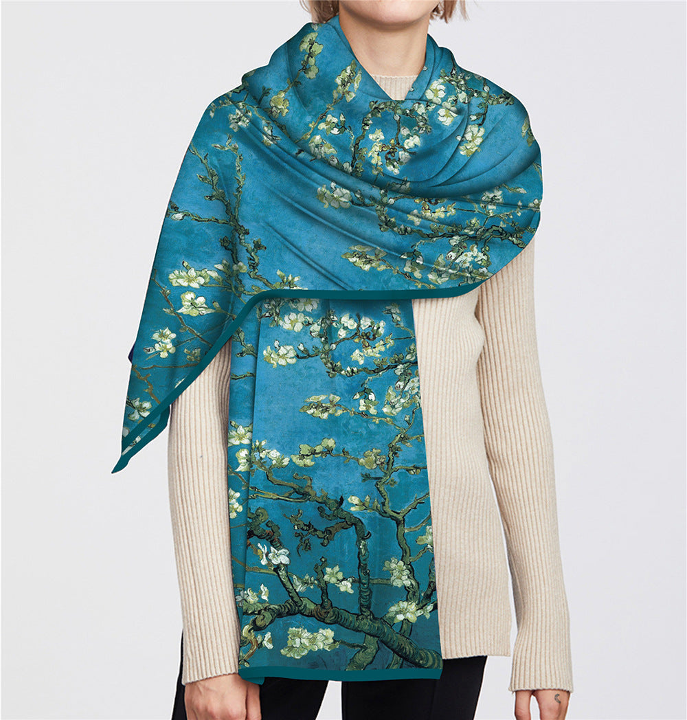 Van Gogh Inspired Long Scarf - 180cm x 70cm, Double-Layer Twill Polyester, Versatile Gift for All Seasons