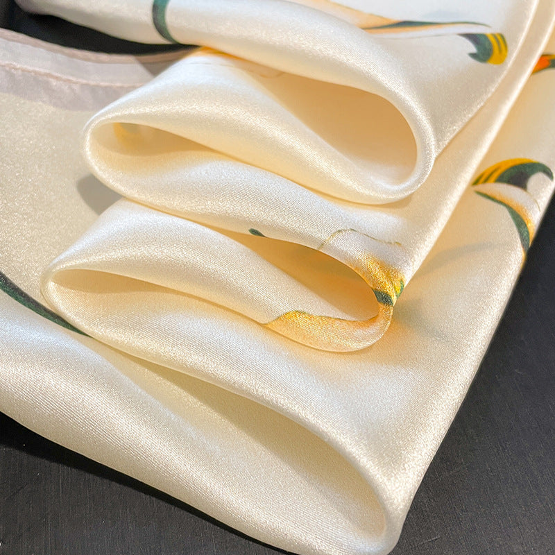 Creme floral print 100% mulberry Silk Scarf/Silk hair scarf/Silk neck scarf/Mother&