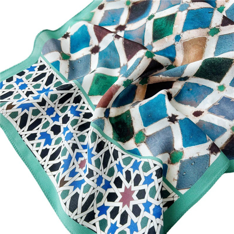 Multi-color diamond plaid Silk Scarf, Elegant 100% Double Crepe Silk Scarf - Perfect Gift for Her
