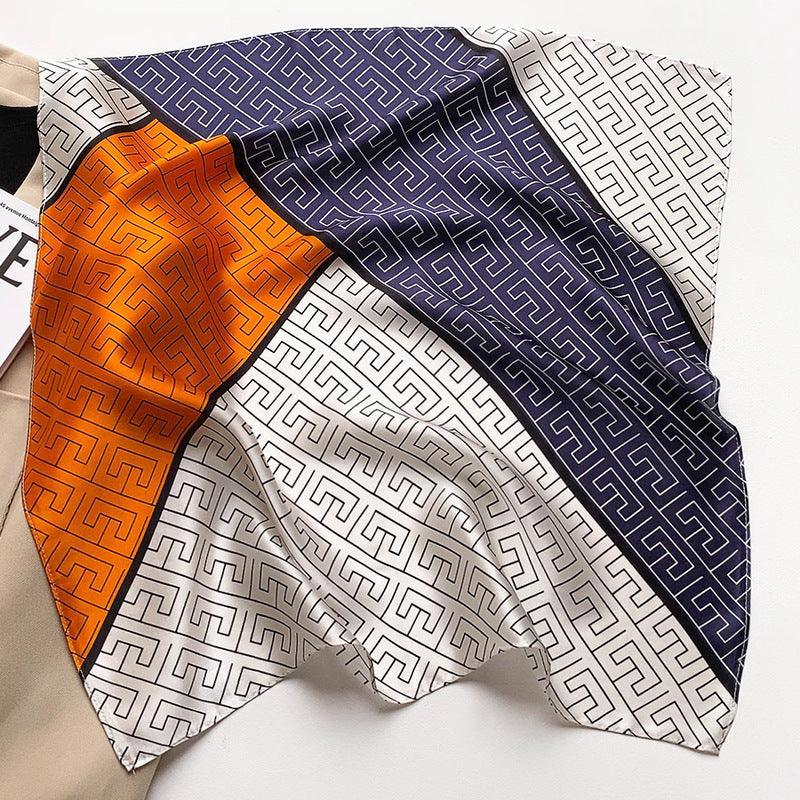 Geometrischer Farbblock-Schal aus 100 % Maulbeerseide/Kopftuch aus Seide/Haarschal aus Seide/Halstuch aus Seide/Muttertagsgeschenke/Taschenaccessoire/Geschenk für Sie/Geometrisch