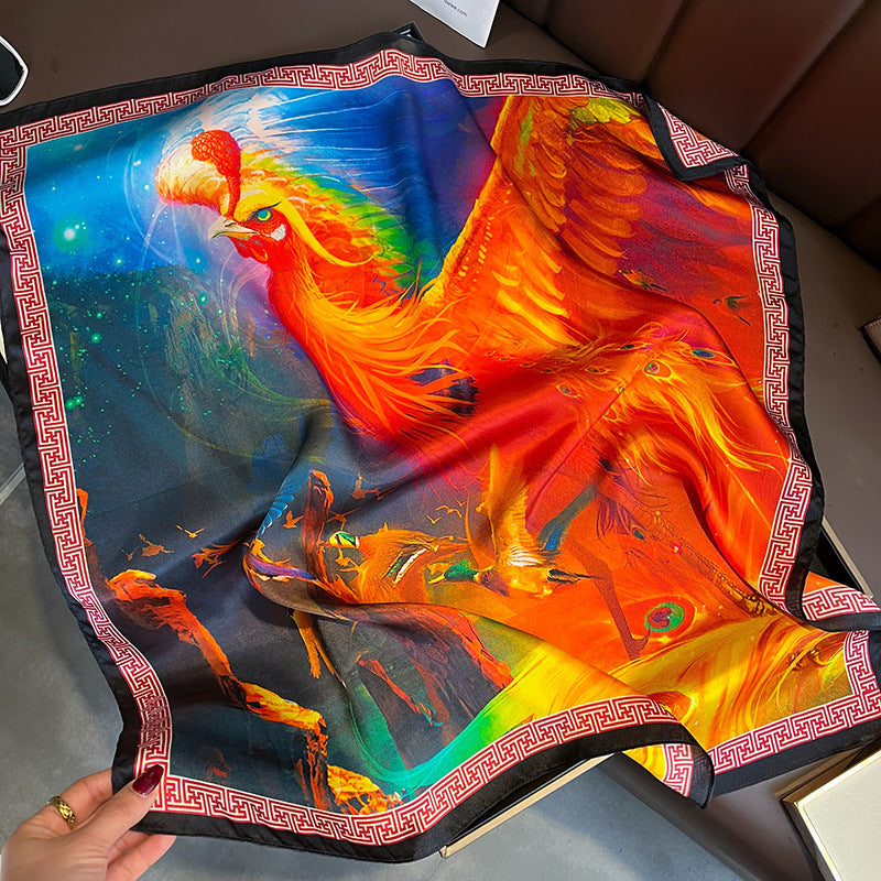 Phoenix of fire mulberry silk scarf/65CM 100% mulberry silk scarf/Silk shawl/Gift for her