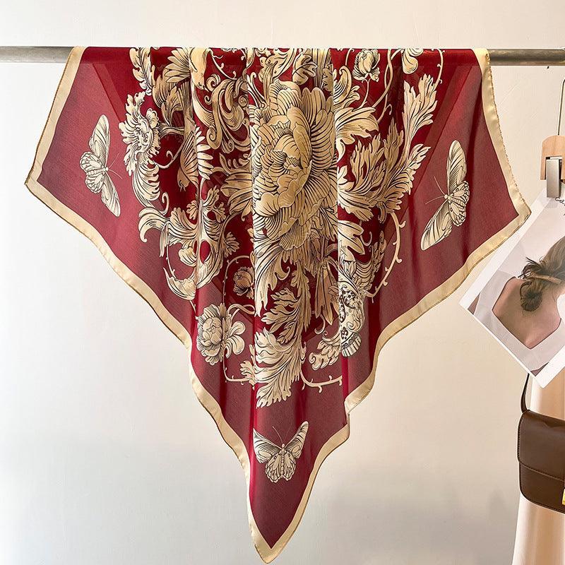Grüner Boho Flora großer Seidenschal/Seidentwillsatin/90×90cm/Seidenschal/Seidenbandana/Großer Satinschal/Geschenk für Sie/Muttertagsgeschenke