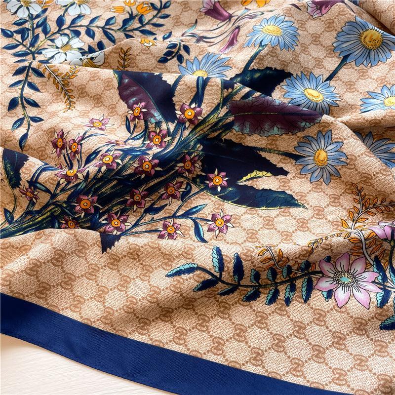Daisy Pattern Chic Large Satin Scarf | 90x90cm Bandana | Twill Satin Shawl | Perfect Gift for Her, Mother&