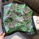 Green/White Zebra Pattern Luxurious 65cm Mulberry Silk Square Scarf/Hand-Rolled Hem/Small Neck Scarf/Gift For Her
