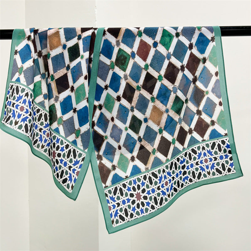 Multi-color diamond plaid Silk Scarf, Elegant 100% Double Crepe Silk Scarf - Perfect Gift for Her