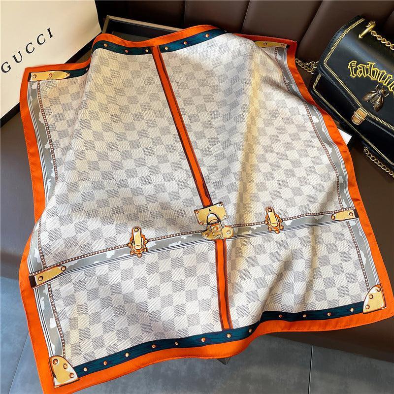 Orange Plaid Print 100% mulberry Silk Scarf/Silk head scarf/Silk hair scarf/Silk neck scarf/Mother&