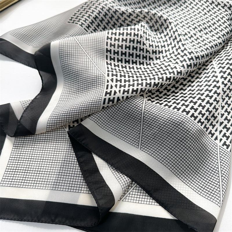 Orange Plaid 70cm square scarf, Silk textured scarf, Sun protection satin scarf, Neck scarf, Satin Shawl, Gift