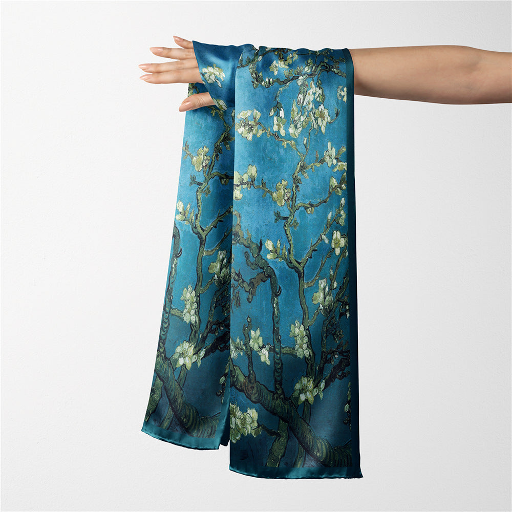 Van Gogh Inspired Long Scarf - 180cm x 70cm, Double-Layer Twill Polyester, Versatile Gift for All Seasons