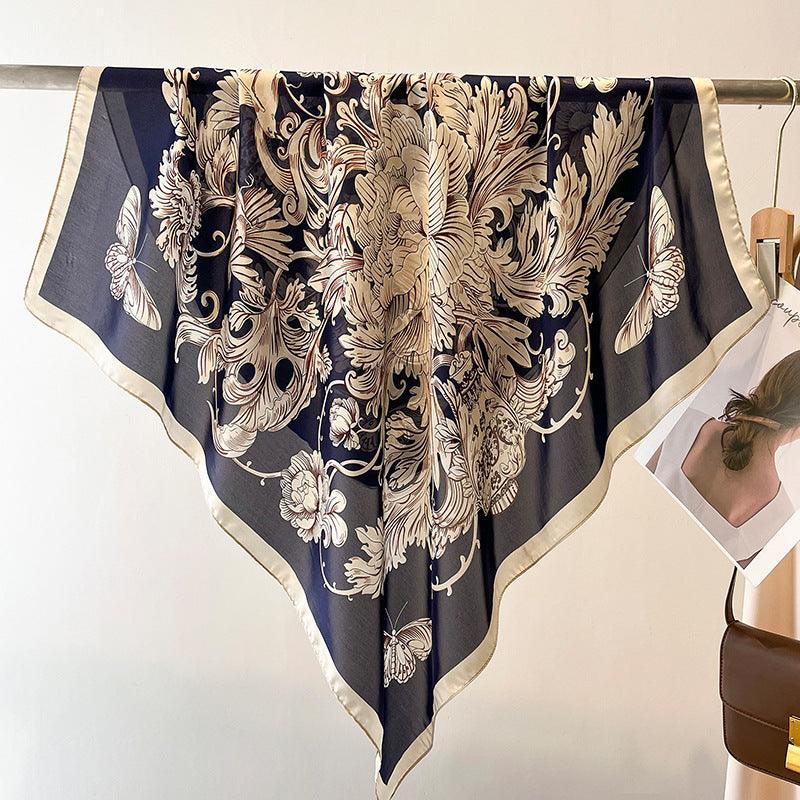 Grüner Boho Flora großer Seidenschal/Seidentwillsatin/90×90cm/Seidenschal/Seidenbandana/Großer Satinschal/Geschenk für Sie/Muttertagsgeschenke