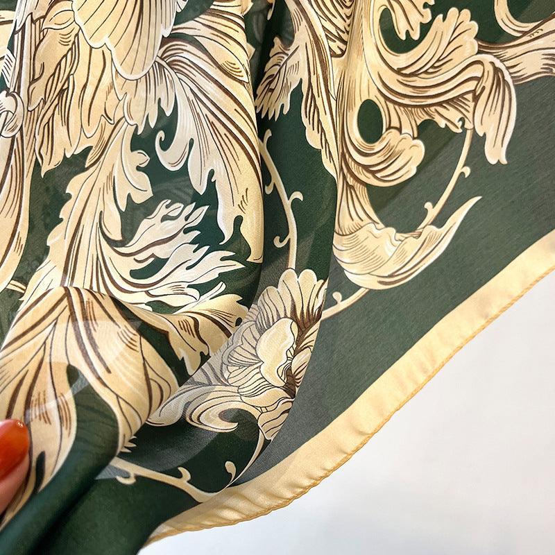 Grüner Boho Flora großer Seidenschal/Seidentwillsatin/90×90cm/Seidenschal/Seidenbandana/Großer Satinschal/Geschenk für Sie/Muttertagsgeschenke