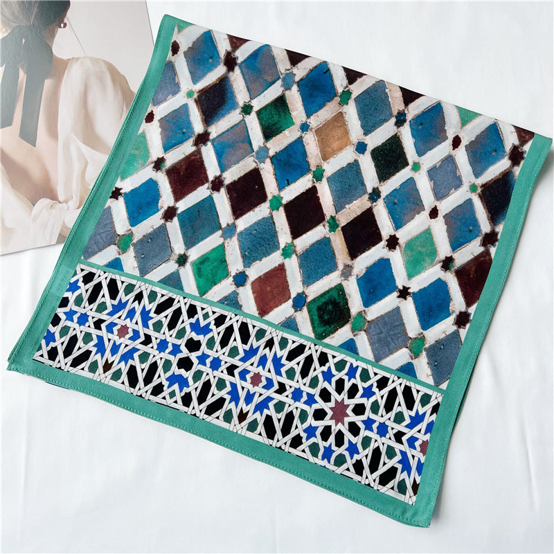 Multi-color diamond plaid Silk Scarf, Elegant 100% Double Crepe Silk Scarf - Perfect Gift for Her