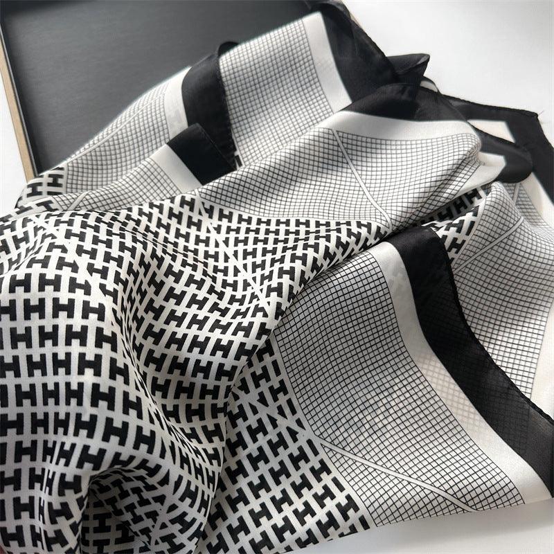 Orange Plaid 70cm square scarf, Silk textured scarf, Sun protection satin scarf, Neck scarf, Satin Shawl, Gift