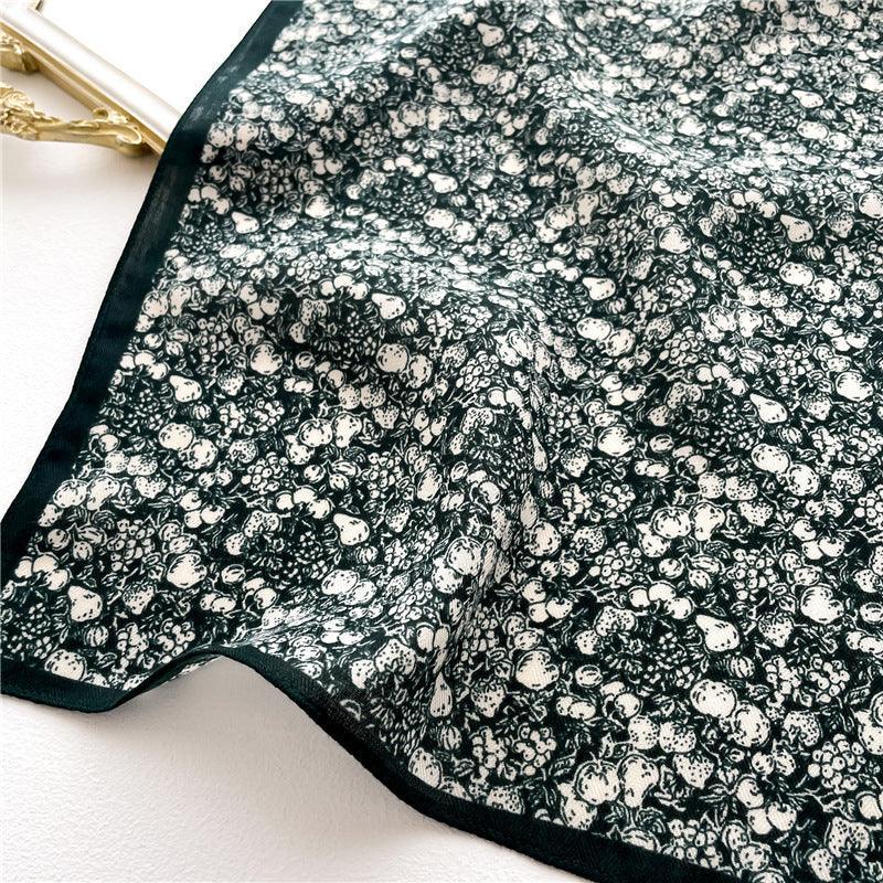 Dark Green Floral Print Square Scarf/Herringbone Weave Square Scarf/Lady&