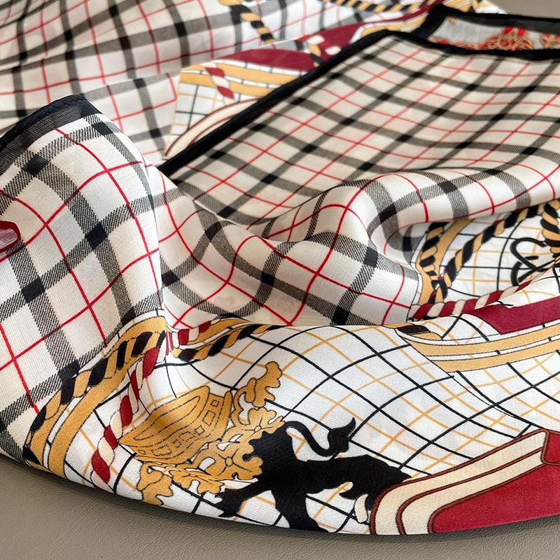 Roter quadratischer Schal mit Vintage-Karomuster, 70 cm, strukturierter Seidenschal, Sonnenschutz-Seidenschal, Halstuch, Satinschal, Geschenk