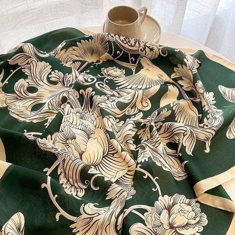 Grüner Boho Flora großer Seidenschal/Seidentwillsatin/90×90cm/Seidenschal/Seidenbandana/Großer Satinschal/Geschenk für Sie/Muttertagsgeschenke