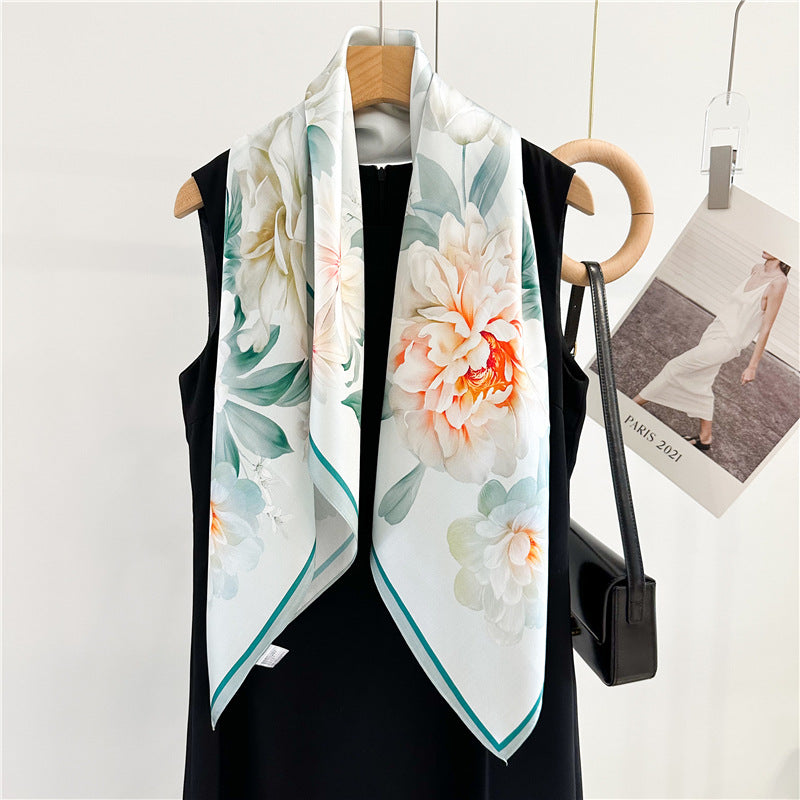 Peony Grace – 100% Silk Crepe de Chine Scarf 90cm