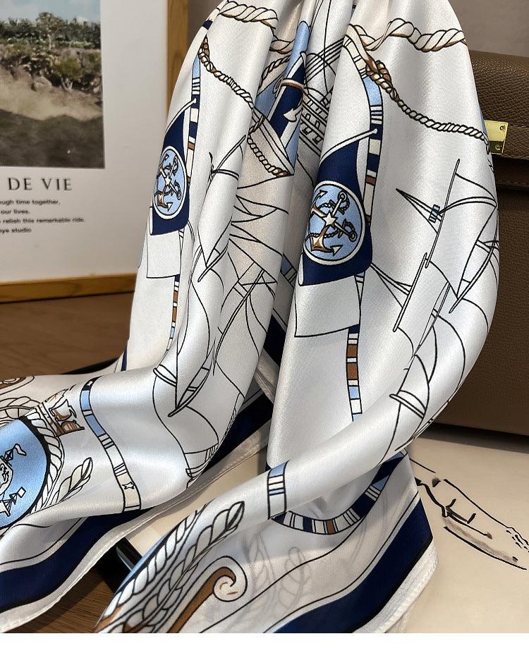 Nautical motif mulberry silk scarf/65CM 100% mulberry silk scarf/Silk shawl/Gift for her